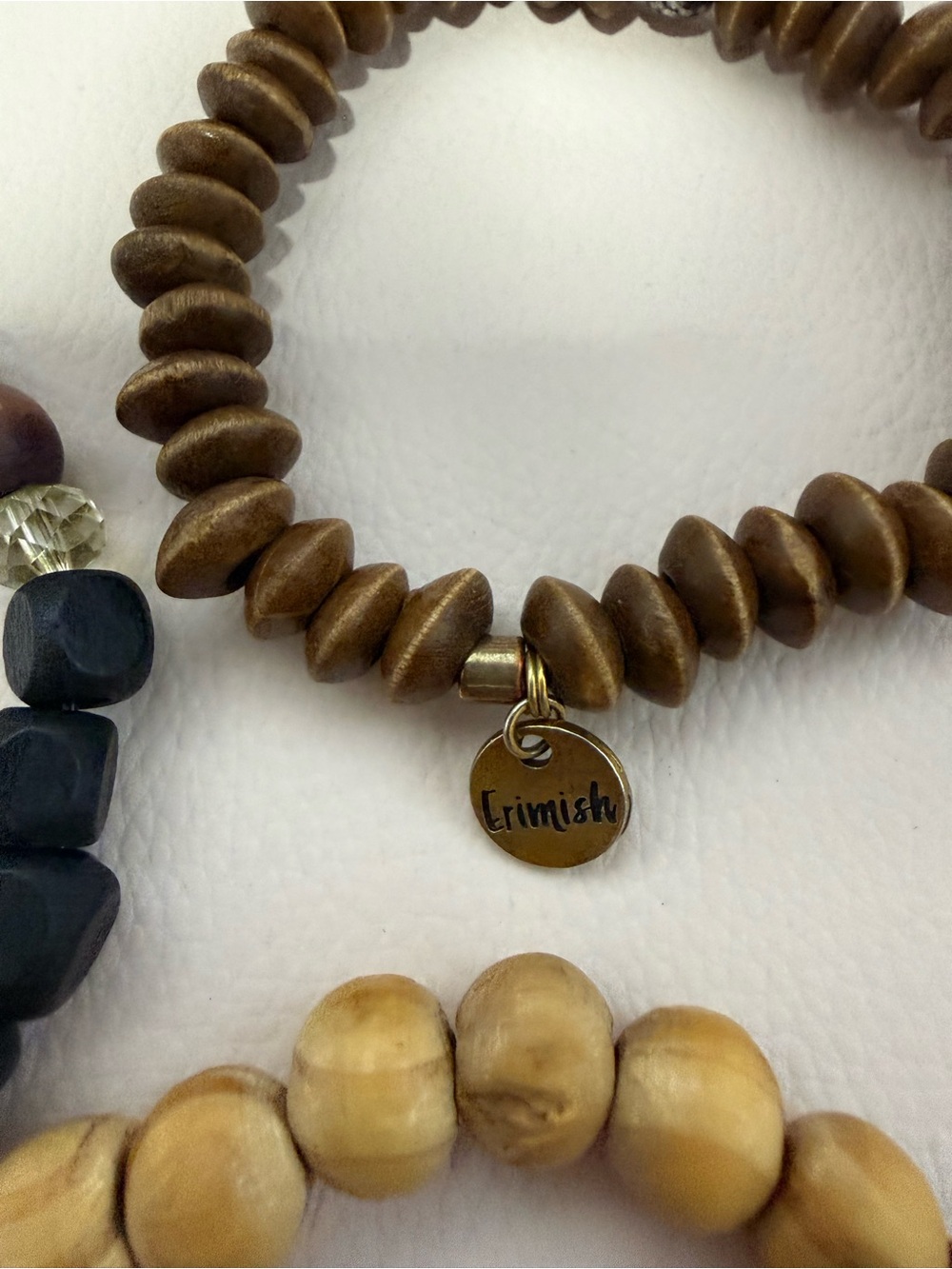 Erimish Natural Wood Bead Wrap Bracelet - Brown & Tan, chip in 1 bead see pic - Picture 4 of 5